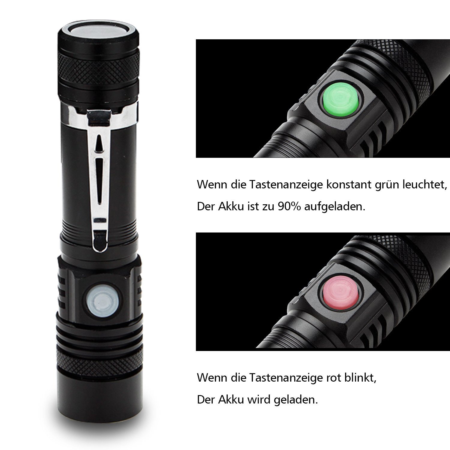 Clanmacy LED Taschenlampe LED Taschenlampe, 500 Meter Reichweite Leistungsstark mit USB Wiederaufladbarer Superhelle Taktische Lampe IPX4 Wasserdicht, 18650 Batterie für Jagd Taschenlampe (1-St)