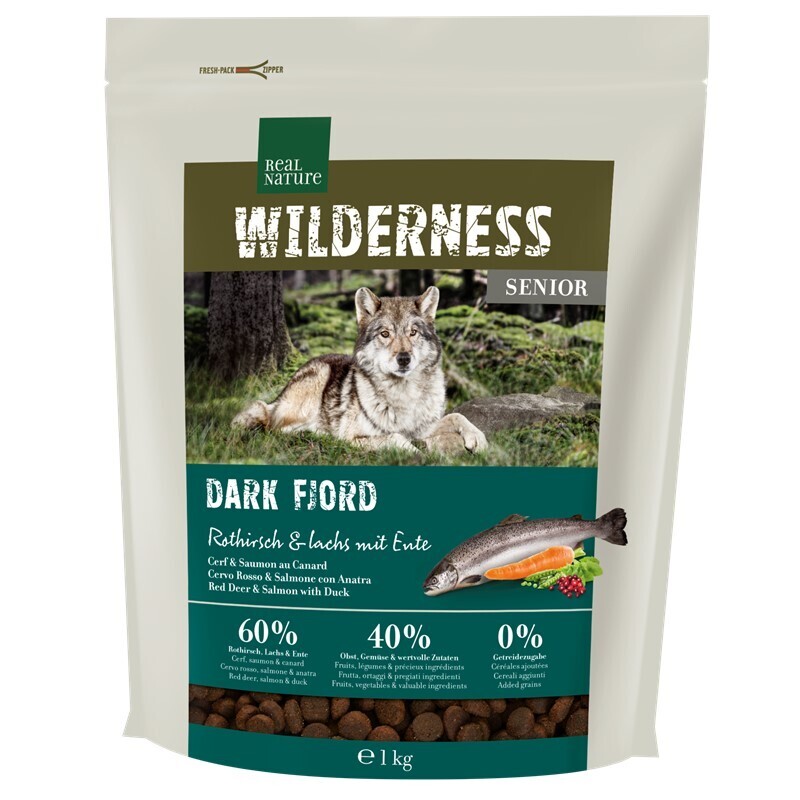 REAL NATURE Hundetrockenfutter REAL NATURE WILDERNESS Senior Dark Fjord Rothirsch & Lachs mit Ente 1 kg