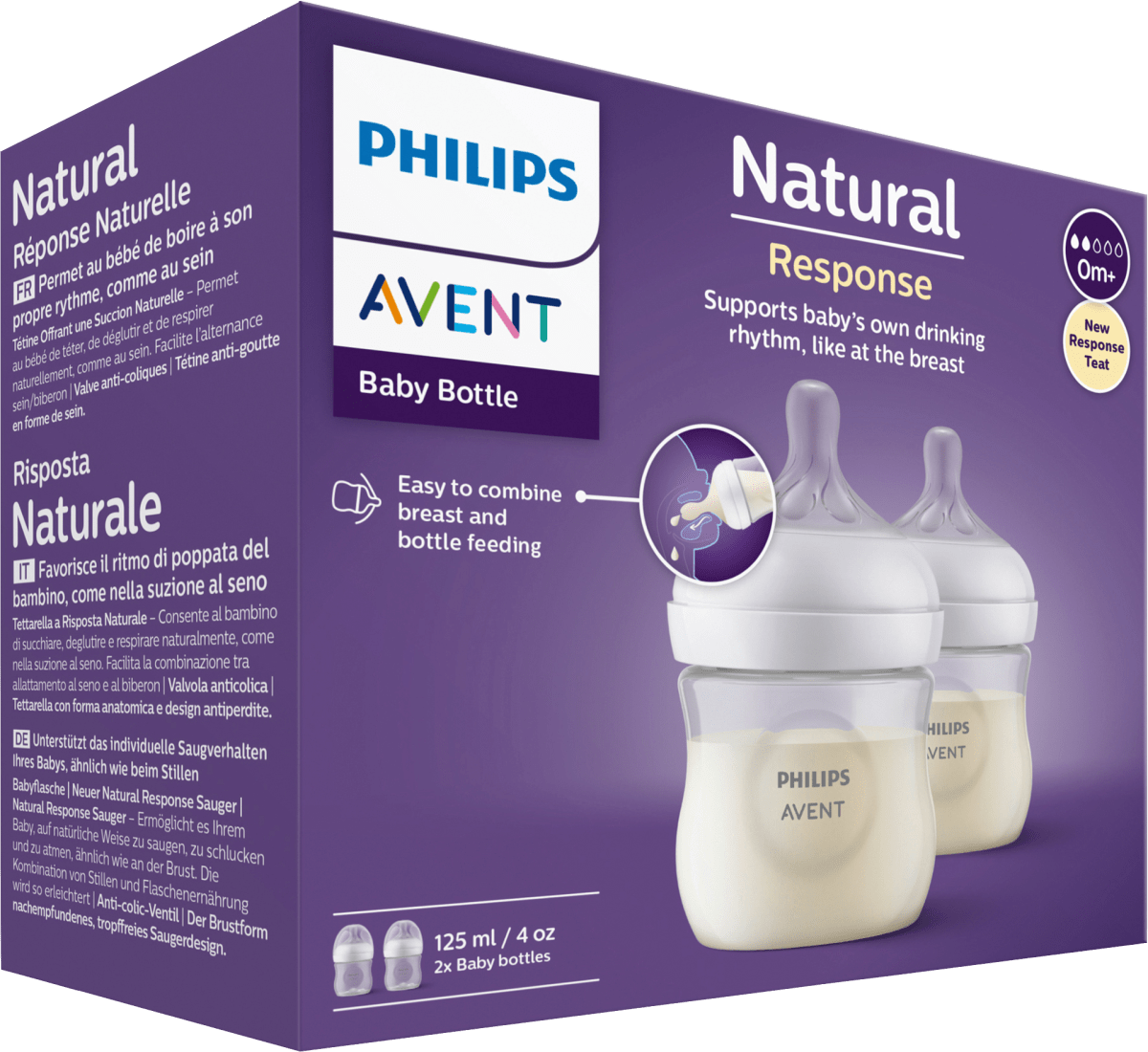 Babyflasche Natural Response weiß, von Geburt an, Doppelpack, 125ml, 1 St