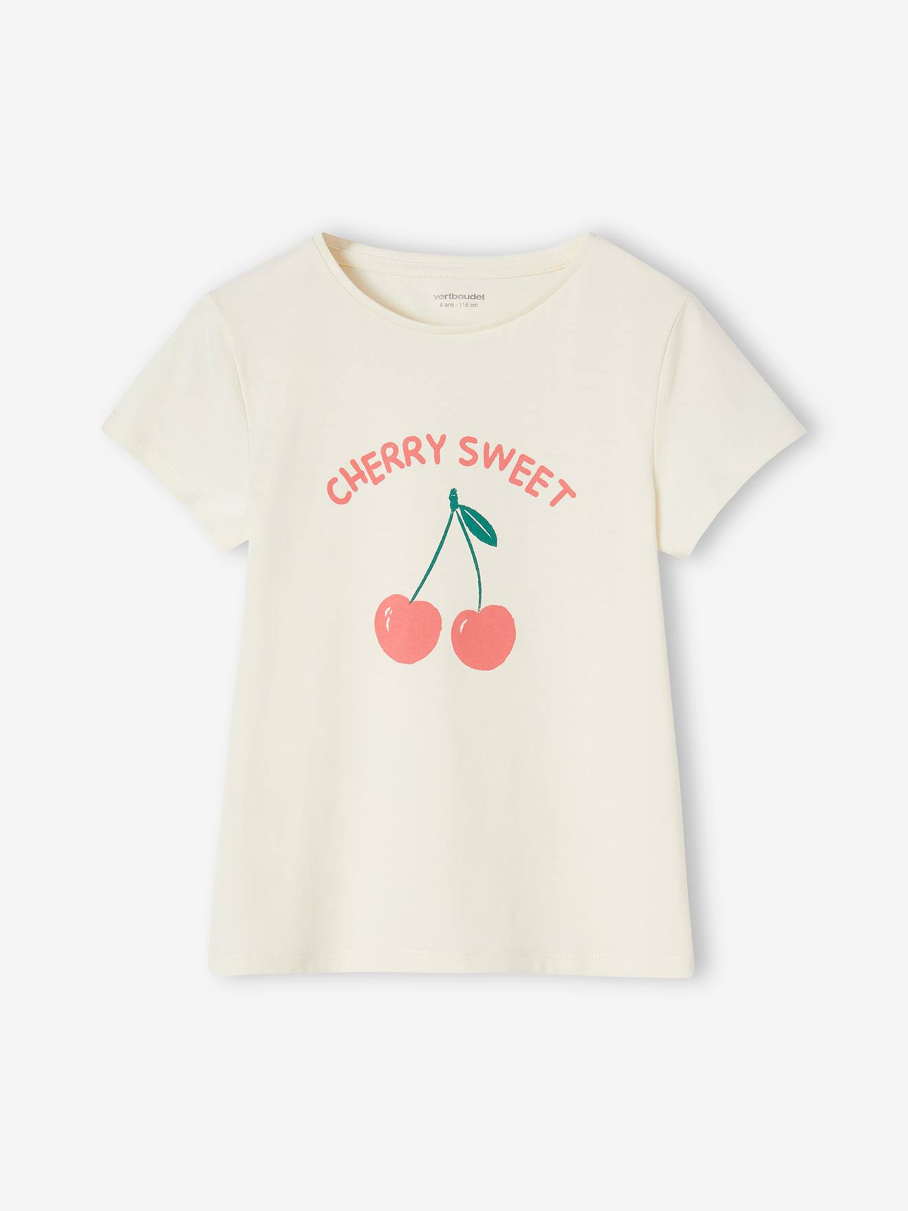 Vertbaudet Mädchen T-Shirt, Message-Print BASIC Oeko-Tex - wollweiß