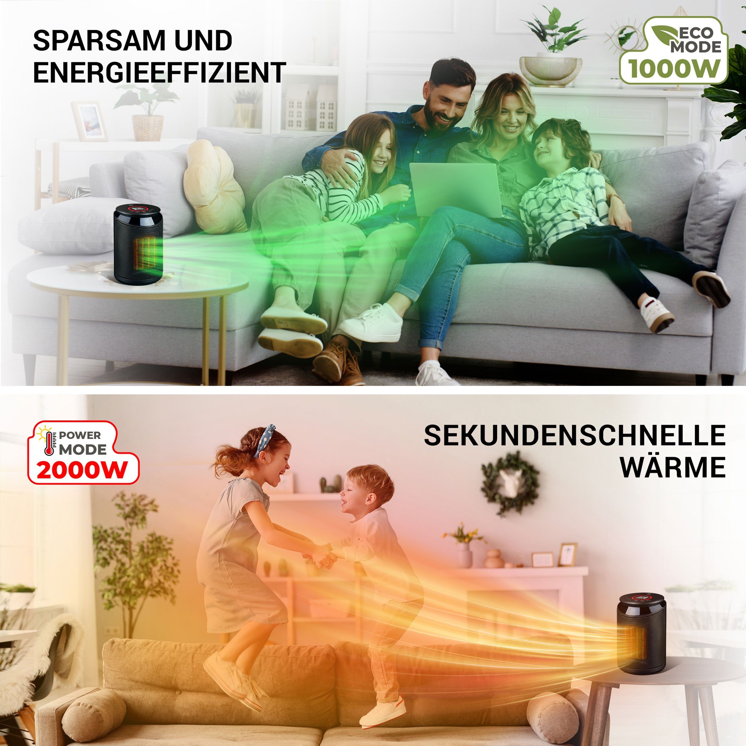 Lebenlang Elektro-Heizkörper Keramik Heizlüfter energiesparend leise - inkl. App & WiFi 2000W, App-Steuerung mit Wochenplan, Fernbedienung, 3 Modi, 16-37 Einstellung