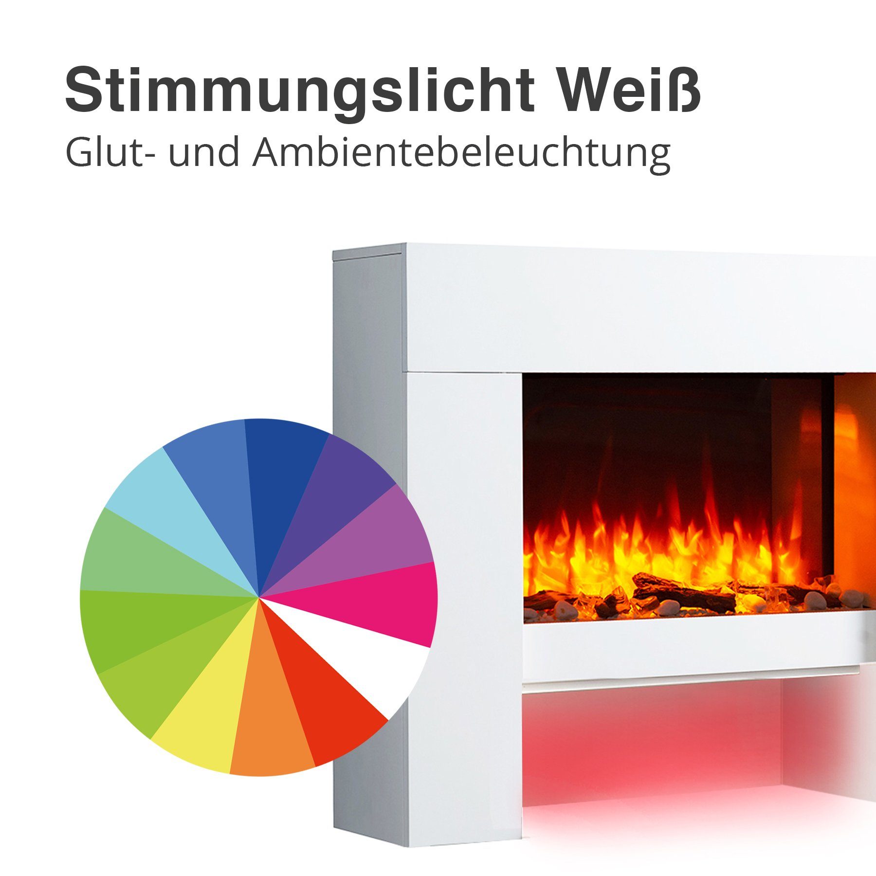 RICHEN Elektrokamin Naran, Standkamin mit Heizung 2000W, 3D-Flammeneffekt, LED-Beleuchtung, Fernbedienung, Timer, Thermostat