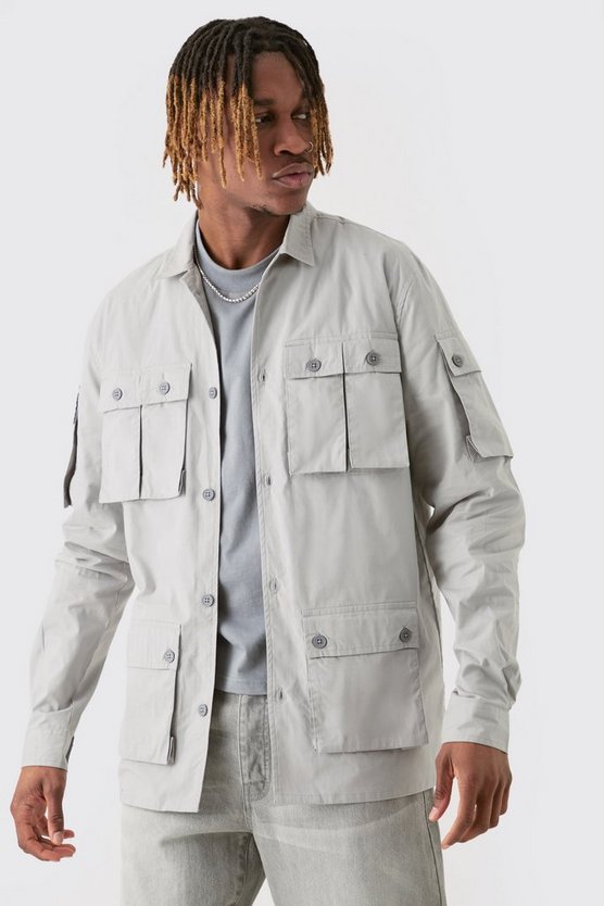 Tall langärmliges Hemd mit Utility-Taschen