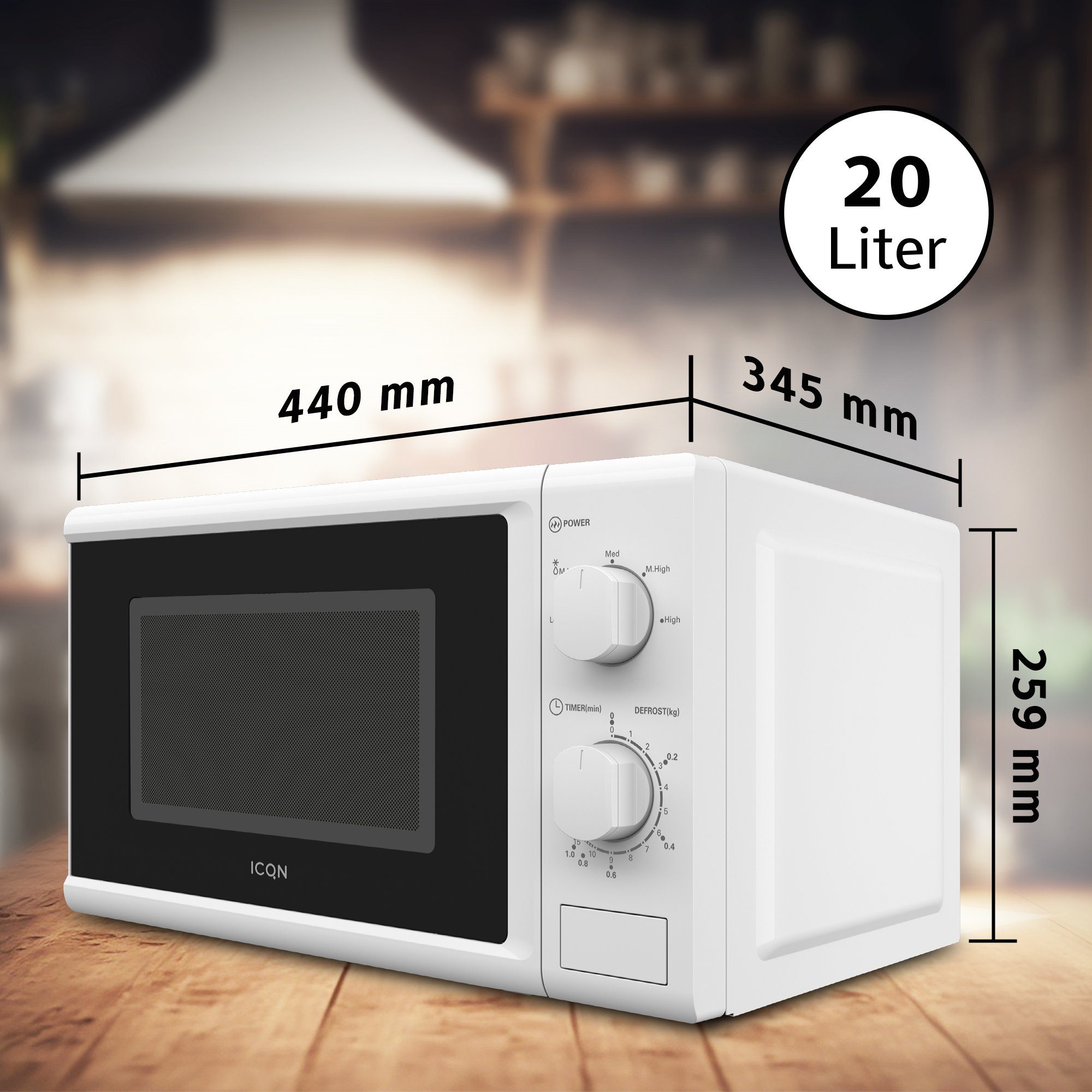 ICQN Mikrowelle 700 W, 5 Leistungsstufen, Solo-Mikrowelle, 20,00 l, kompakte Mikrowelle mit Edelstahl Innenraum, Weiß, inkl. Timer