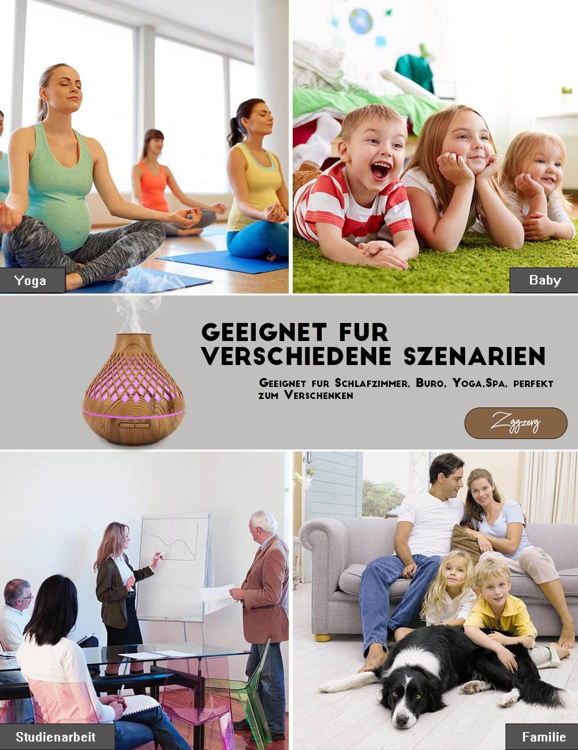 zggzerg Luftbefeuchter Zggzerg Aroma Diffuser, 500ml Diffusor für Ätherische Öle