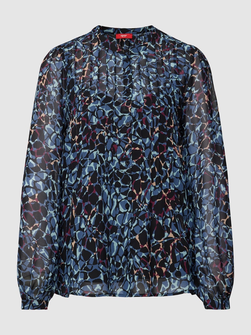 Bluse mit Allover-Muster und gelegten Falten in schwarz