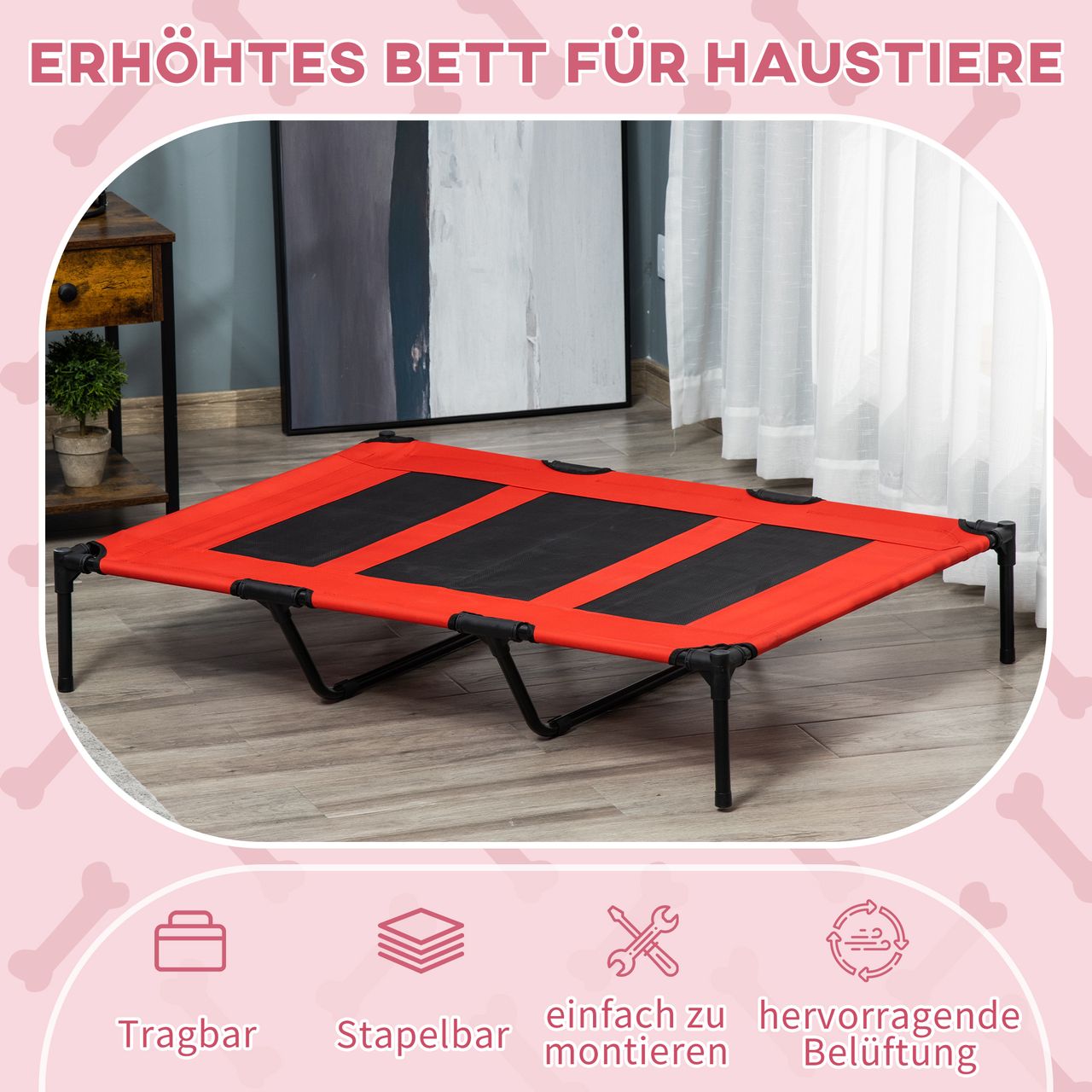 PawHut Hundeliege outdoor Hundebett Katzenbett Haustierbett Schlafplatz Rot