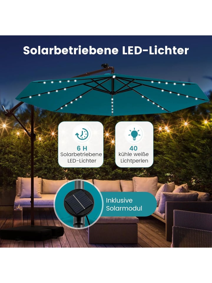 COSTWAY 300cm Ampelschirm mit LED & Sandsäcke in Türkis günstig kaufen onesize