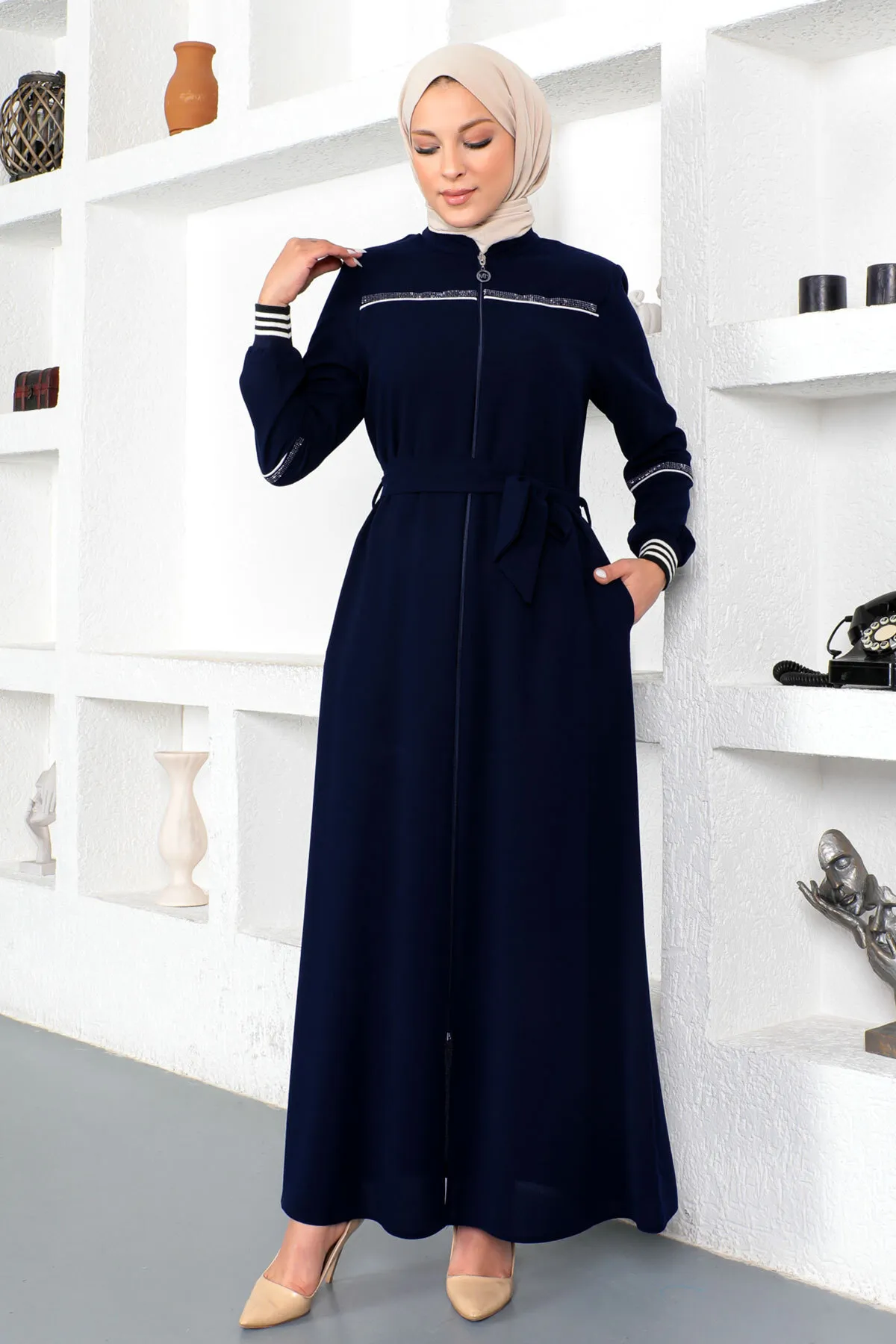 Tesettür Dünyası  Gerippter Hijab Abaya Tsd230328 Marineblau