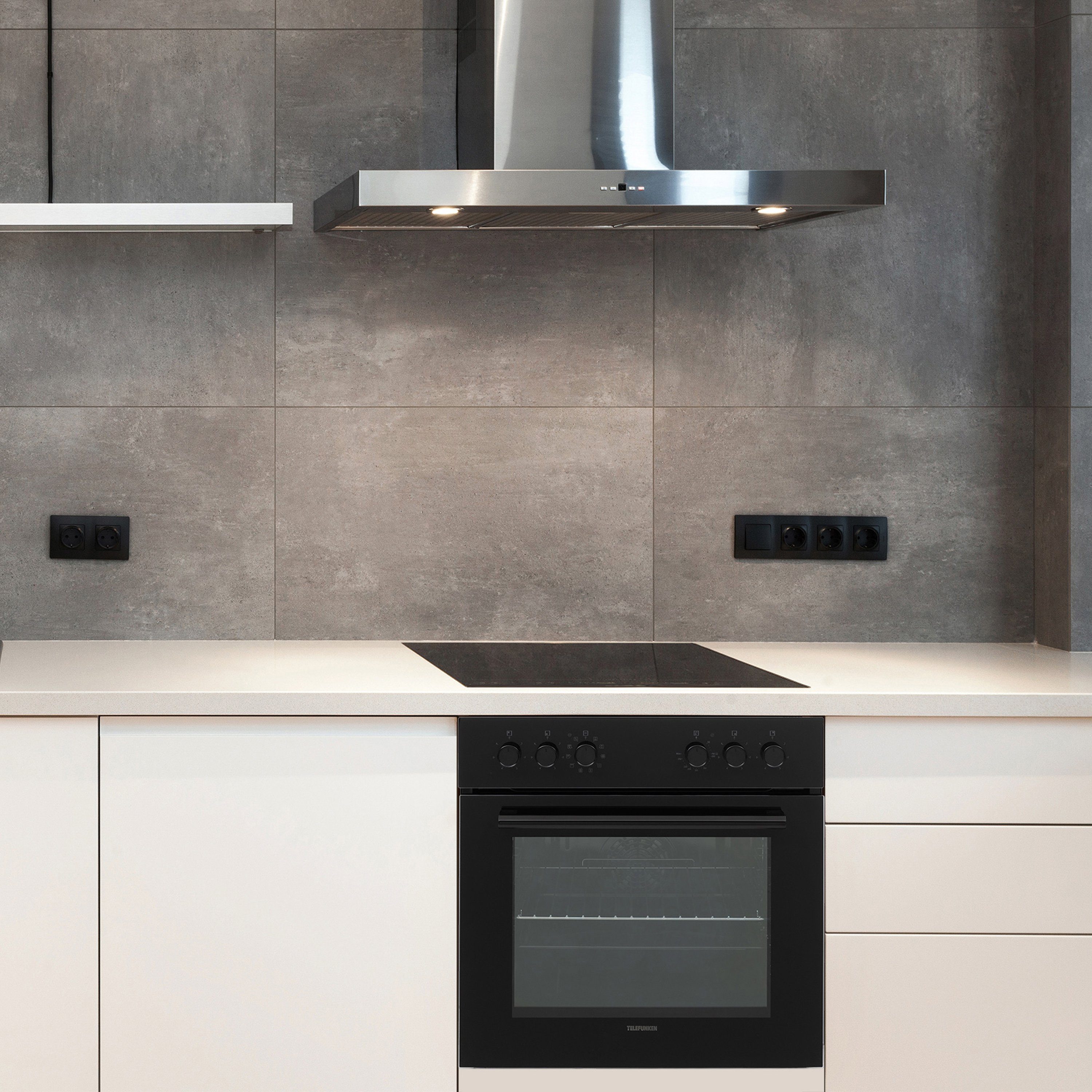 Telefunken Elektro-Herd-Set ECH65A-B, VapClean, Einbauherdset, 65 L, Backofen mit Grill & Umluft, Glaskeramik-Kochfeld