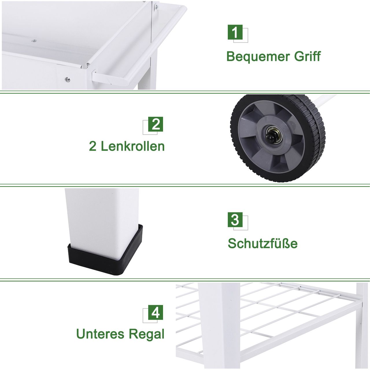 Outsunny Hochbeet Mobiler Pflanzenwagen mit Stauraum Pflanzenbeet mit 2 Rollen Metall Weiß 107,5 x 50 x 80 cm