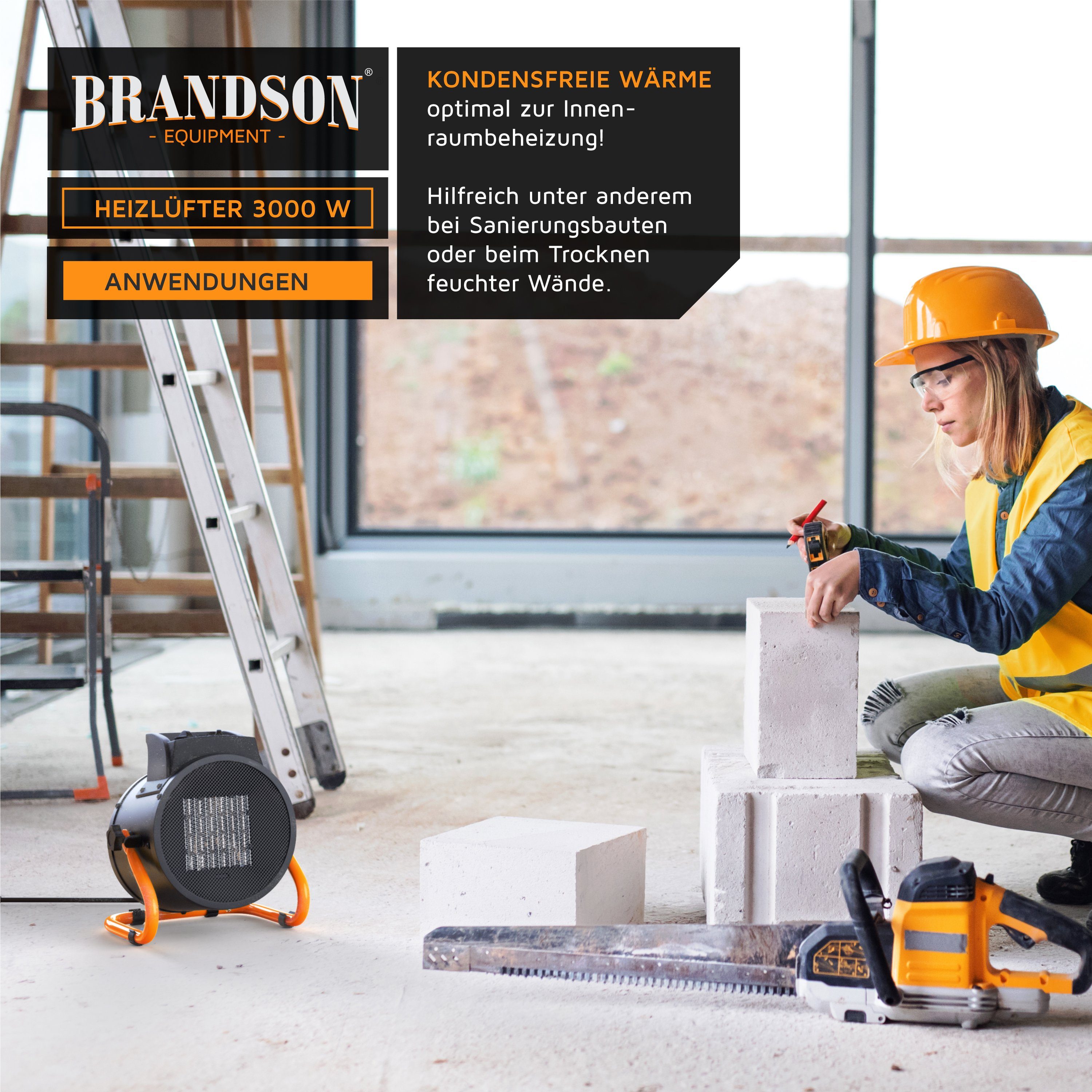 Brandson Keramikheizlüfter, 3000 W, Baustellen Heizlüfter - Heizgebläse 3 kW / Keramik Elektroheizgebläse