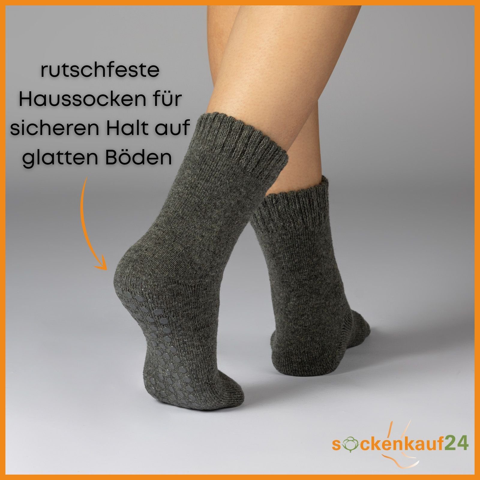 sockenkauf24 ABS-Socken 2, 4 oder 6 Paar Damen & Herren ABS Socken Anti Rutsch (Schwarz/Anthrazit, 2-Paar, 43-46) Socken mit Wolle - 21463 WP