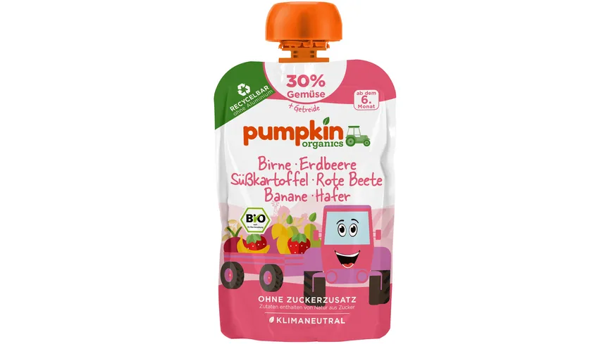 pumpkin organics Bio Quetschie: Birne, Erdbeere, Süßkartoffel, Rote Beete, Hafer 100 g