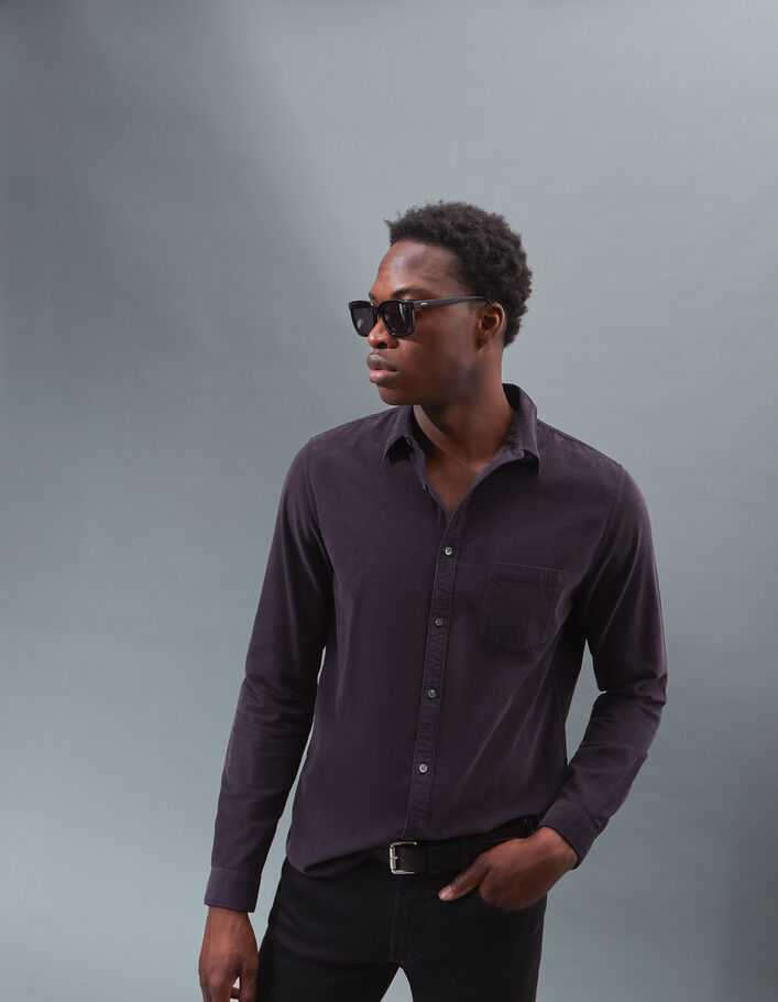 Chemise REGULAR dark plum en velours milleraies Homme