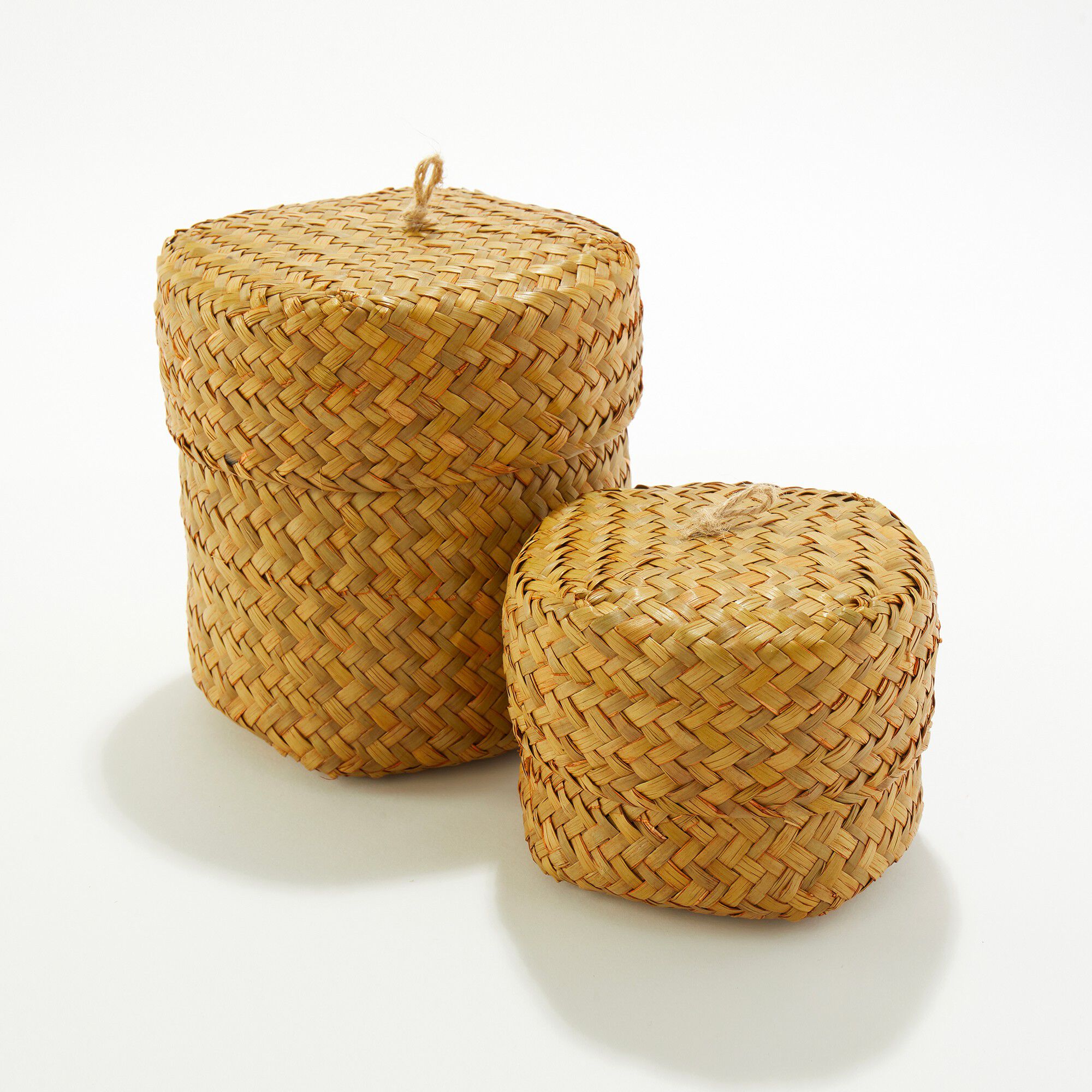 Panier rond tressé avec couvercle