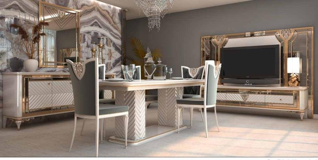JVmoebel Esszimmer-Set Esszimmer Set Tisch + 4 x Stühle Esstisch Essgruppe Essgarnitur, (Esstisch + 4x Stühle + Anrichte. Ohne RTV)