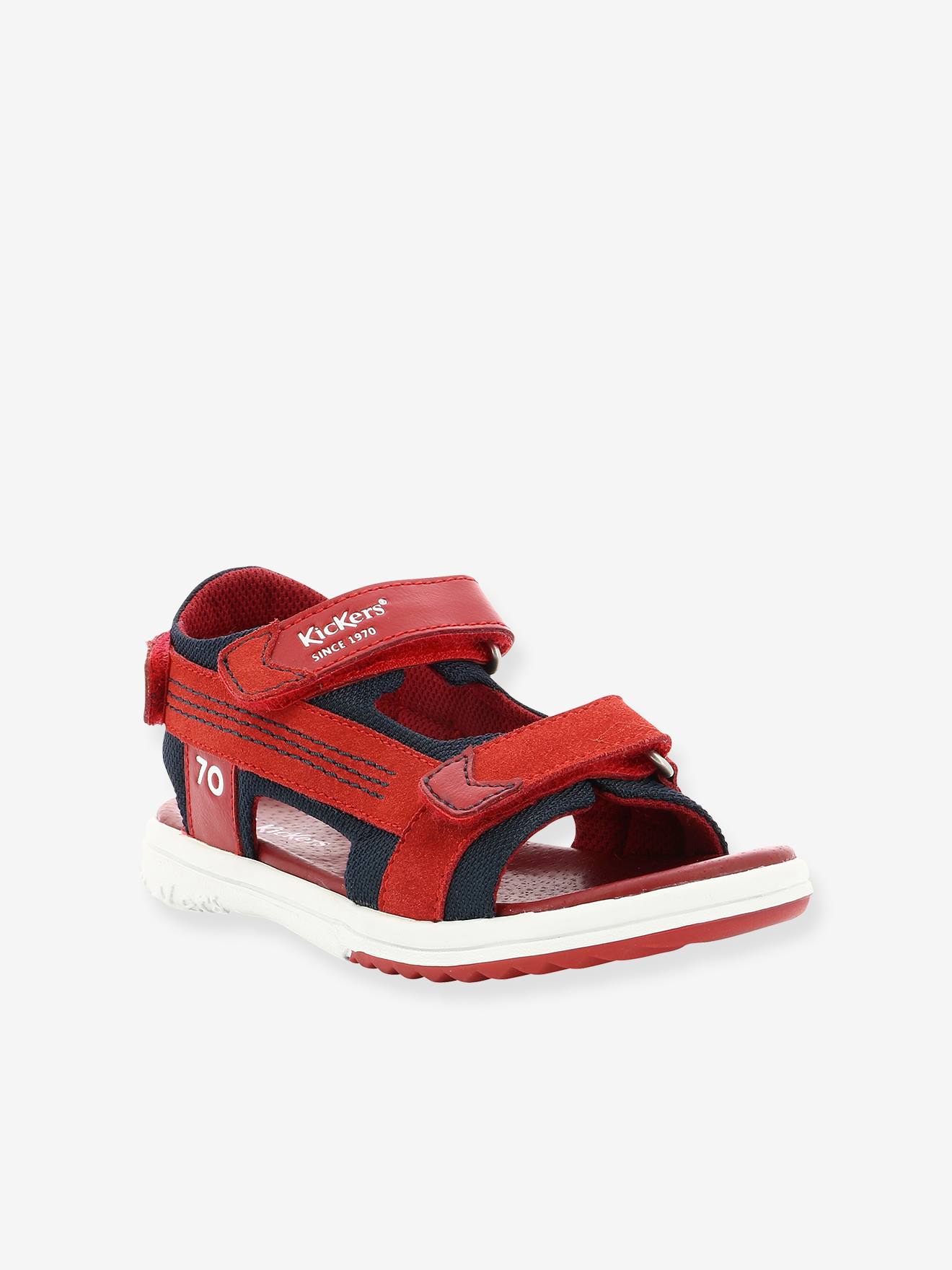 Sandales cuir garçon Plane KICKERS® rouge marine