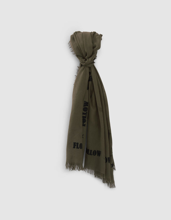 Chèche kaki jacquard message et étoiles Femme