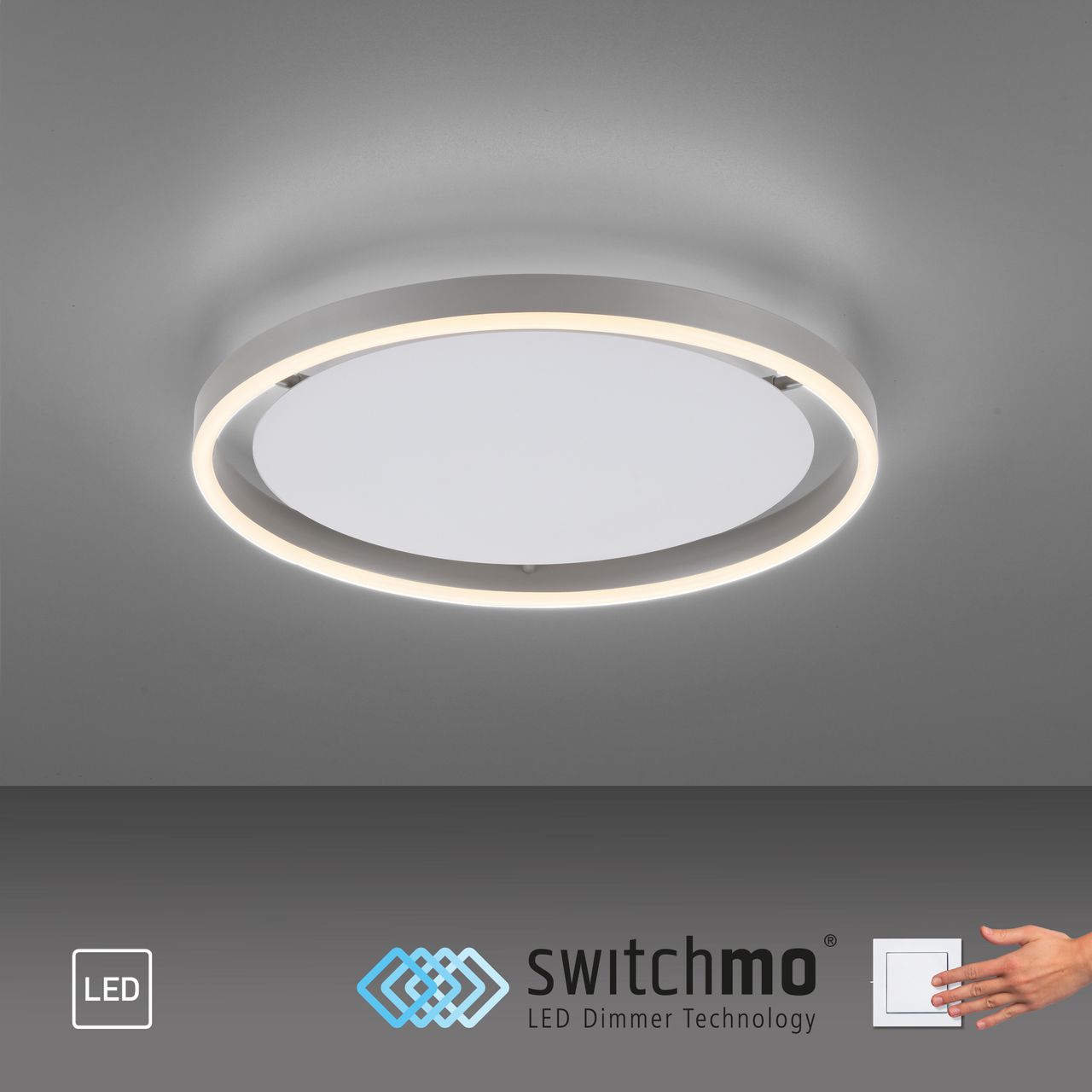 JUST LIGHT LeuchtenDirekt LED Deckenleuchte RITUS, rund, 3-Stufen Dimmer, 3000Kelvin,  Innenleuchte, IP20