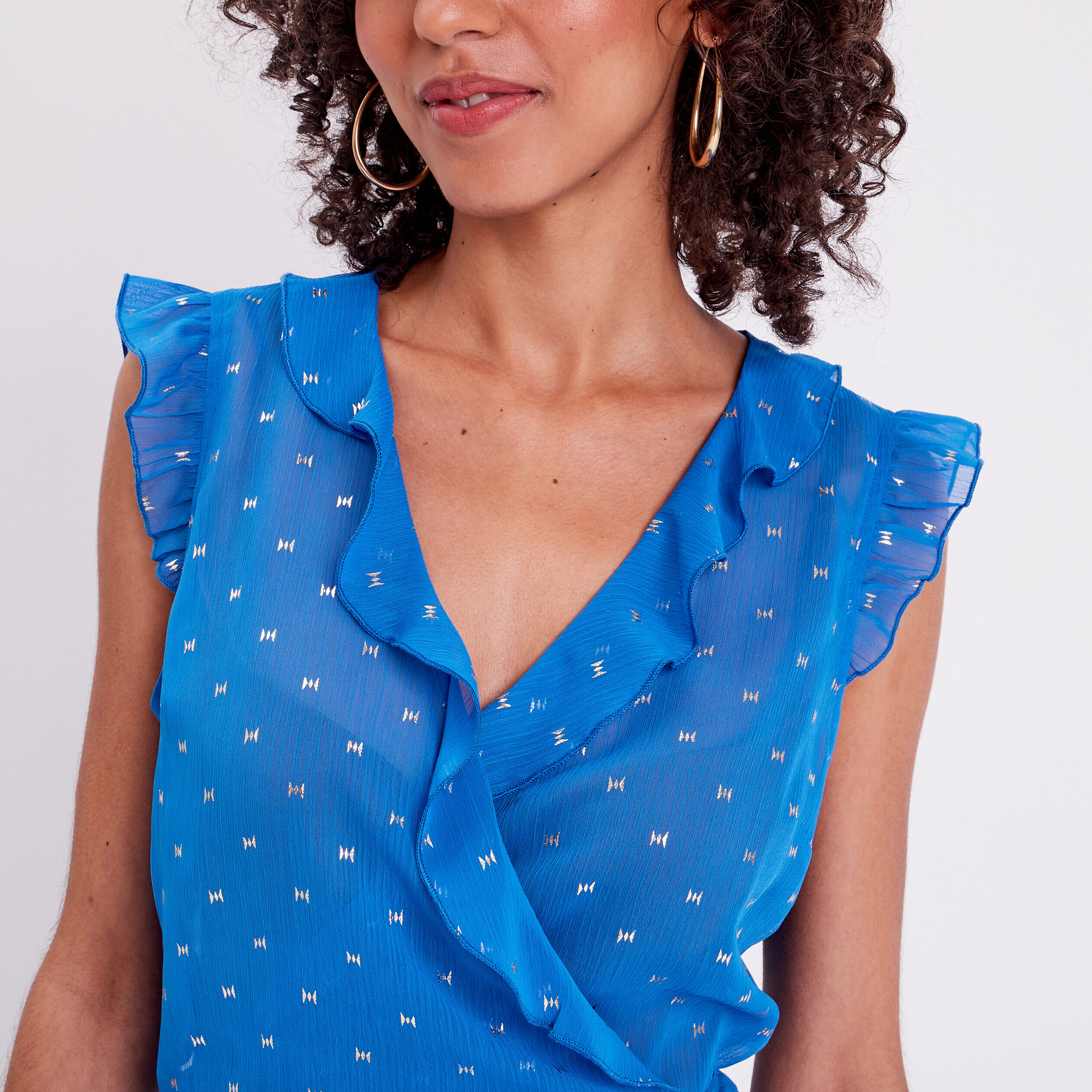 Blouse col cache-coeur bleu roi femme | Cache Cache