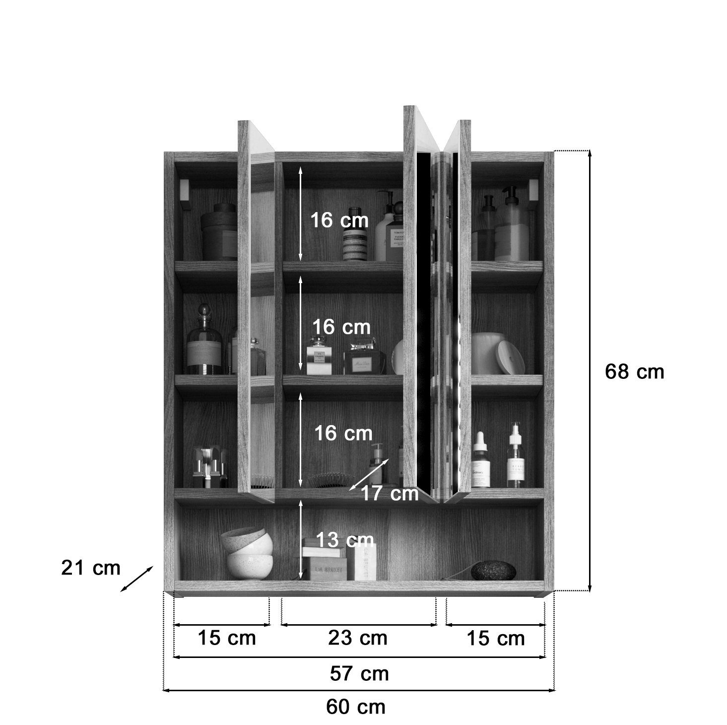 furnling Badezimmerspiegelschrank Nairobi Breite 60 cm, Höhe 68 cm, Tiefe 21 cm