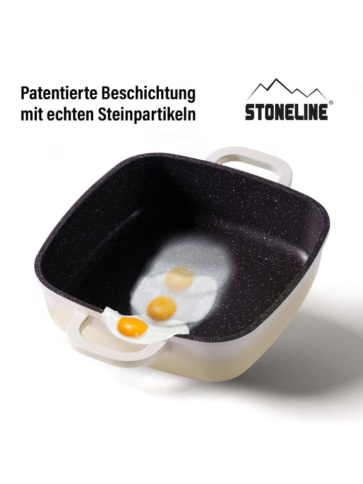 Stoneline STONELINE Servierpfanne 20 x 20 cm mit Aroma Glasdeckel, Eckpfanne in Creme günstig kaufen 20 x 20 cm