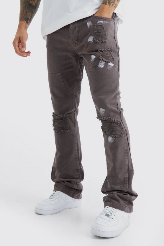 Slim-Fit Jeans mit Farbspritzern