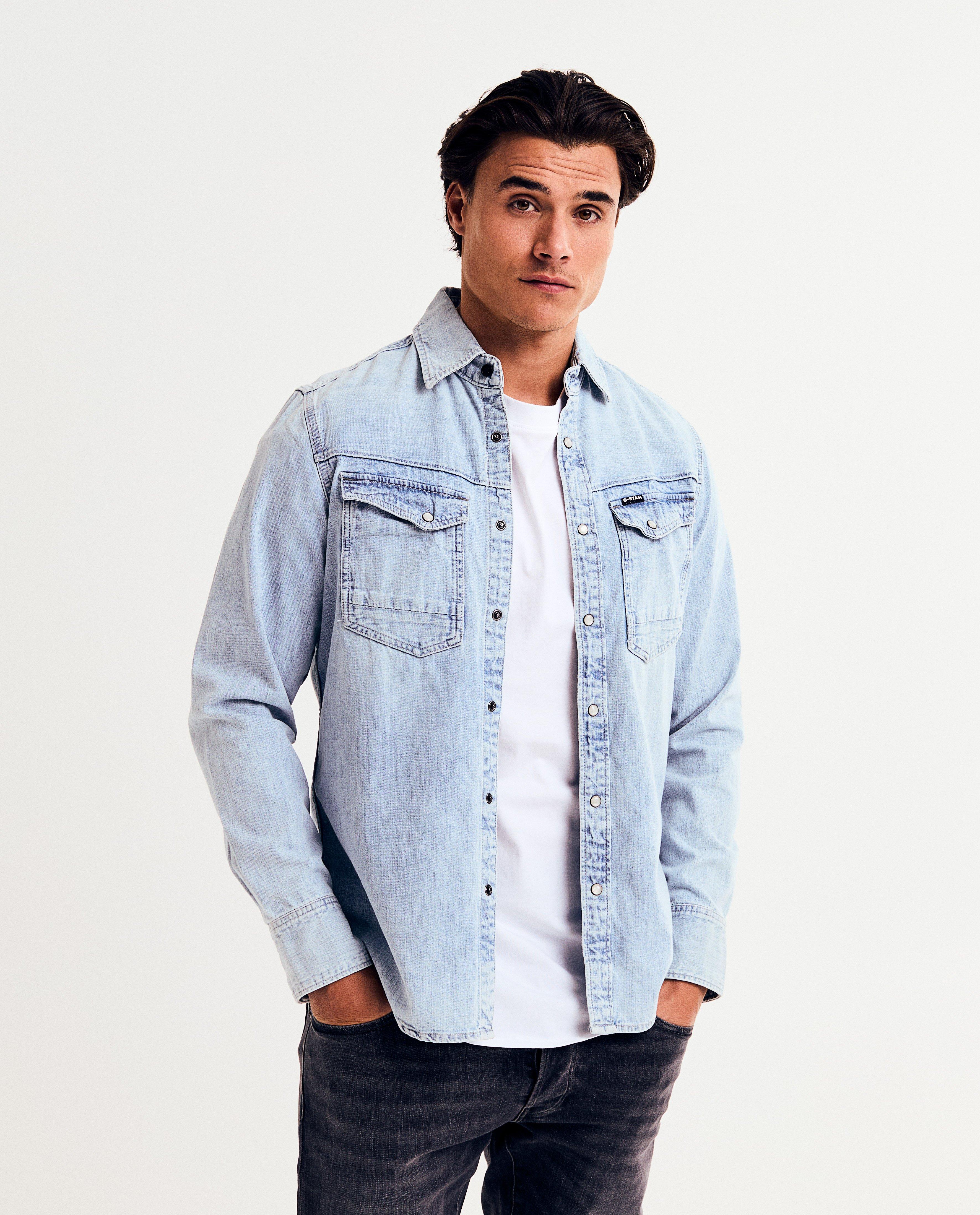 Cămașă G-star Blue din denim, croială slim fit, albastru deschis