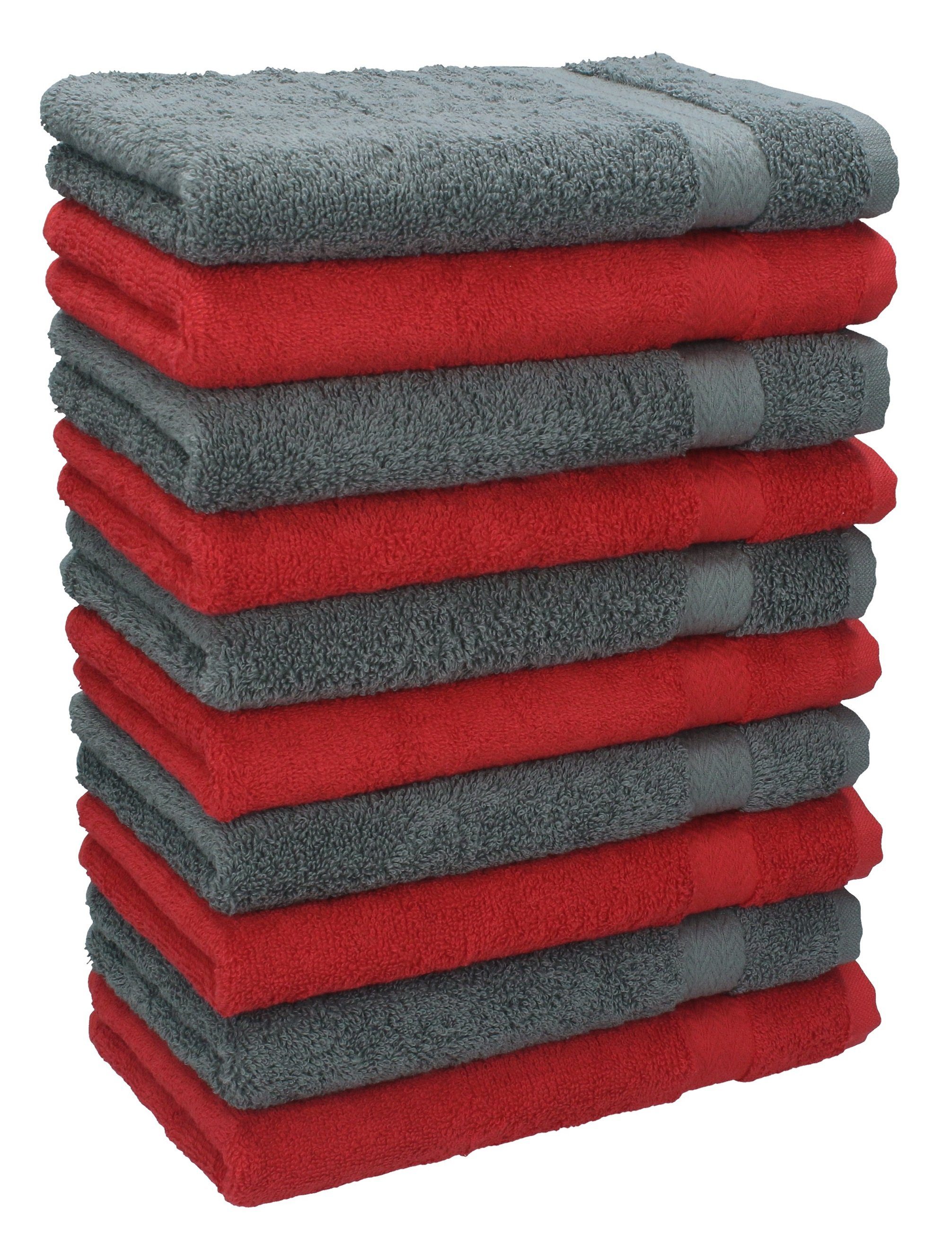 Betz Gästehandtücher 10 Stück Gästehandtücher Premium 100% Baumwolle Gästetuch-Set 30x50 cm Farbe rot und anthrazit, 100% Baumwolle (10-St)