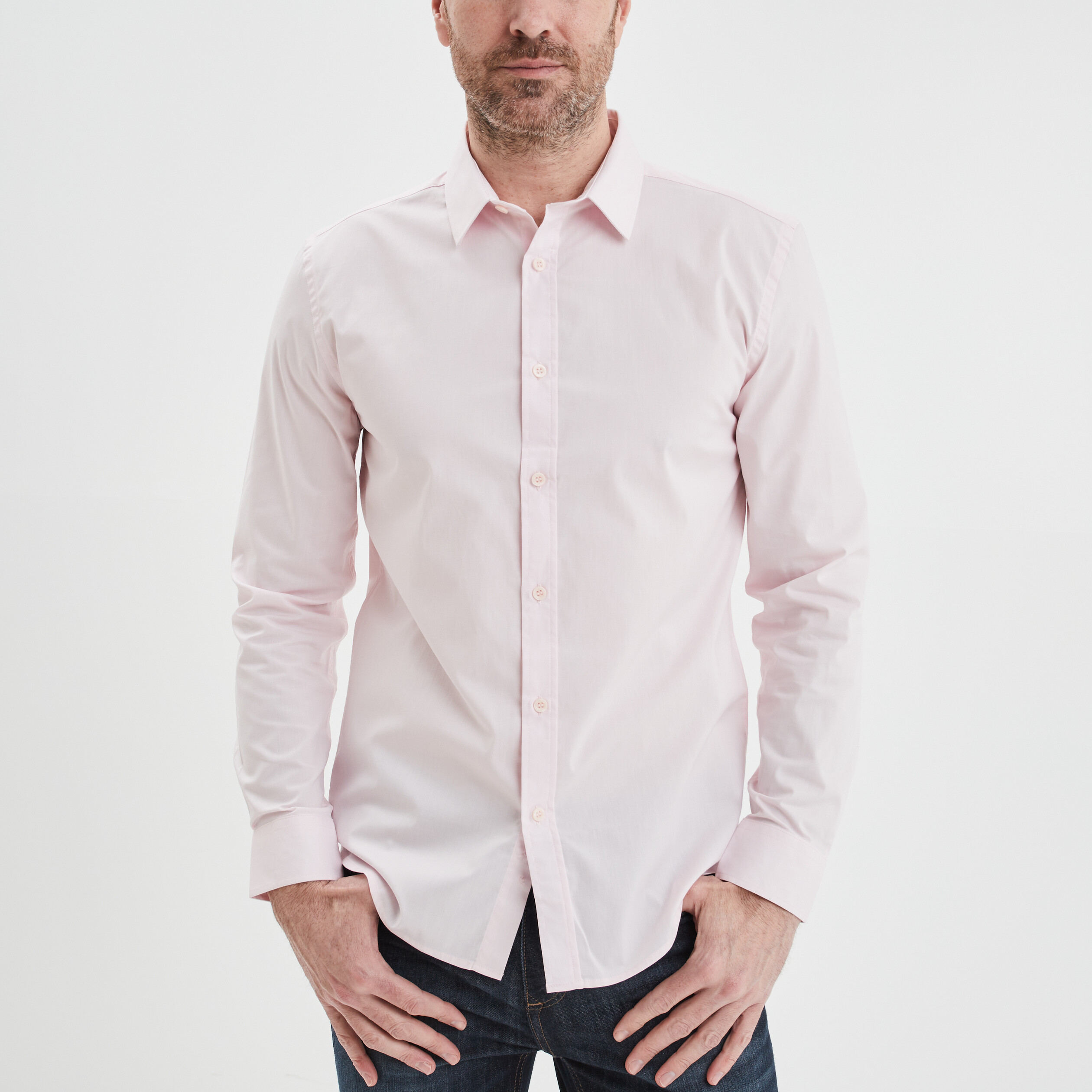 Chemise basique ajustée manches longues rose clair homme | La Halle