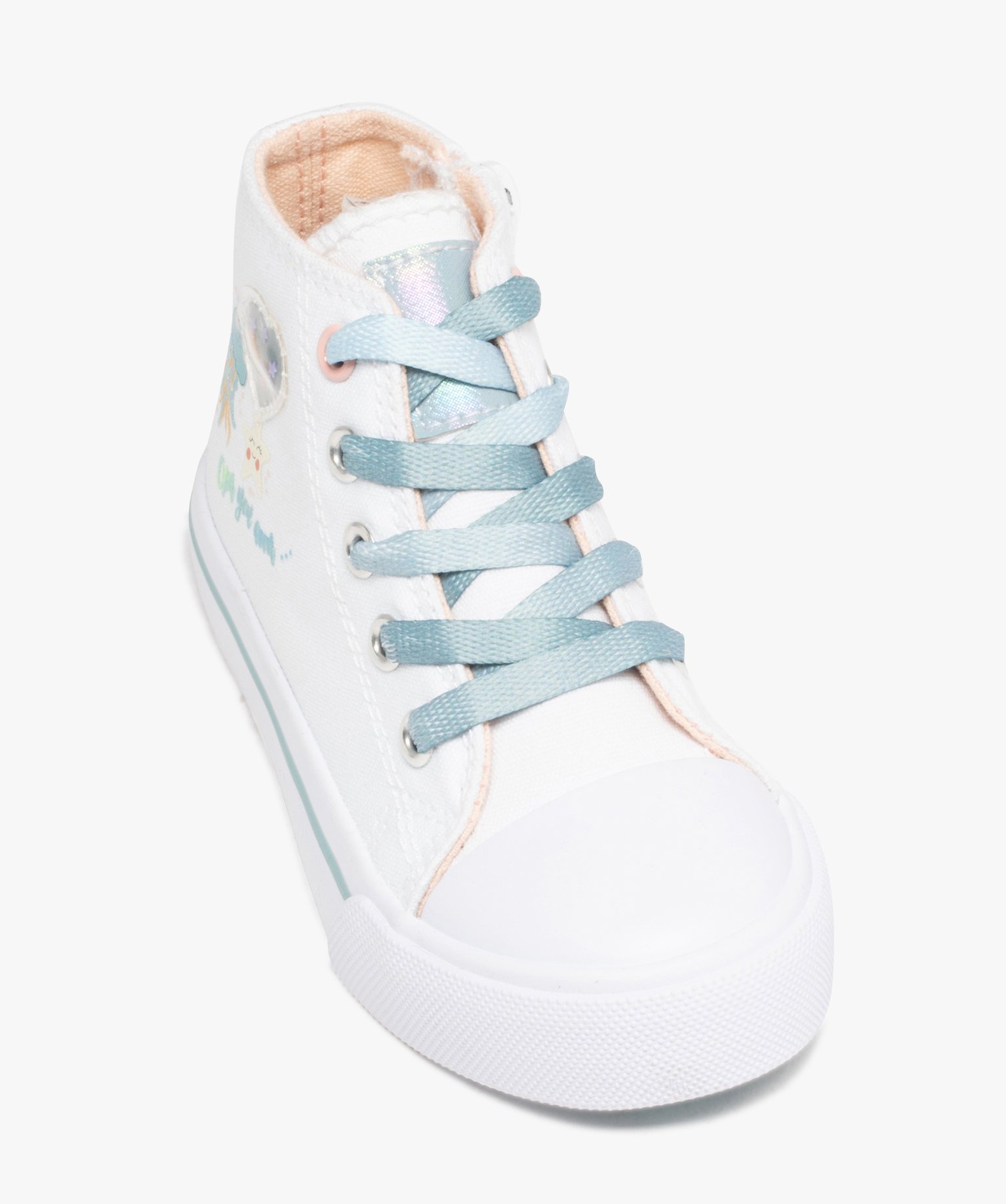 Baskets fille montantes en toile thème océan blanc | GEMO