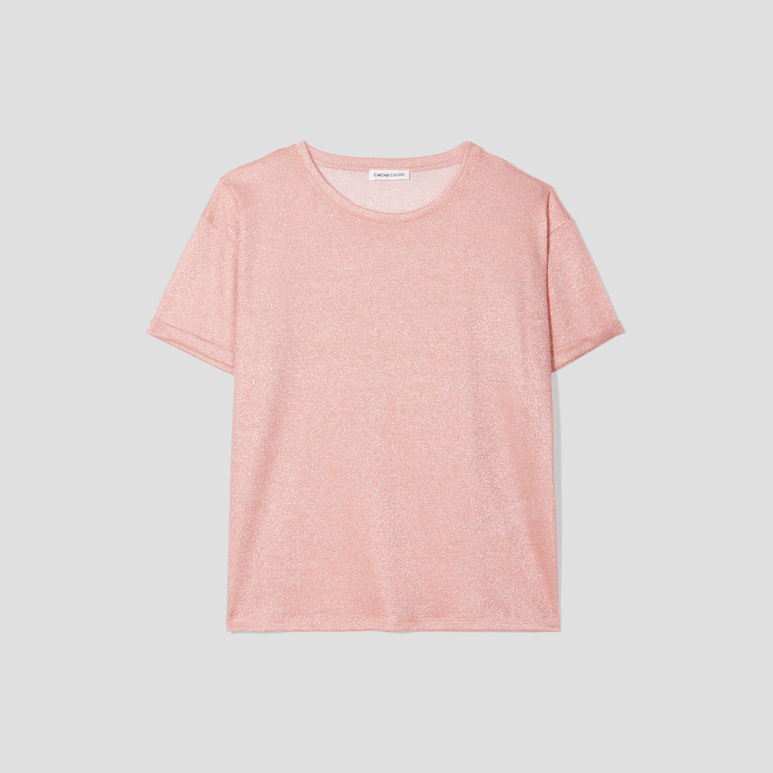 T-shirt fluide fils métallisés rose saumon femme | Cache Cache
