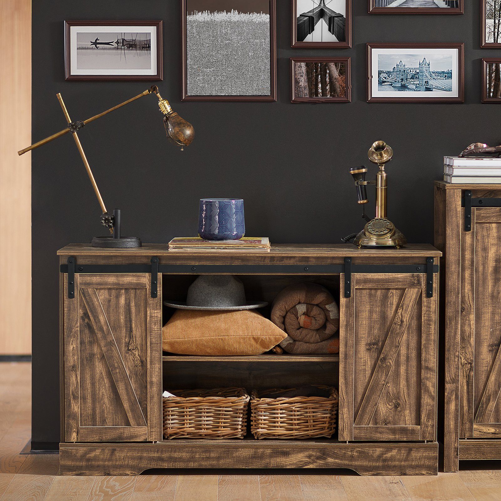 SoBuy Sideboard FSB60, mit Schiebetüren Kommode Küchenschrank Flurschrank Beistellschrank