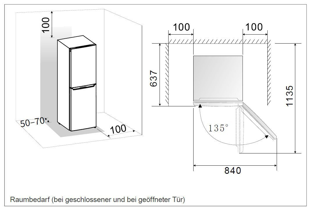 Hanseatic Kühl-/Gefrierkombination HKGK14349CR, 143 cm hoch, 49,5 cm breit, Abtauautomatik, FreshZone