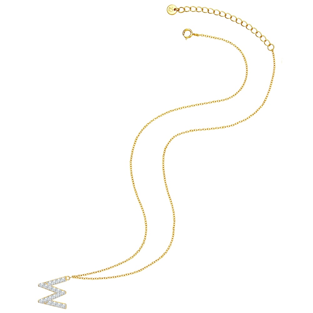 Glanzstücke München Collier en argent Lettre W Argent sterling Oxyde de zirconium (CZ) en Or jaune collier