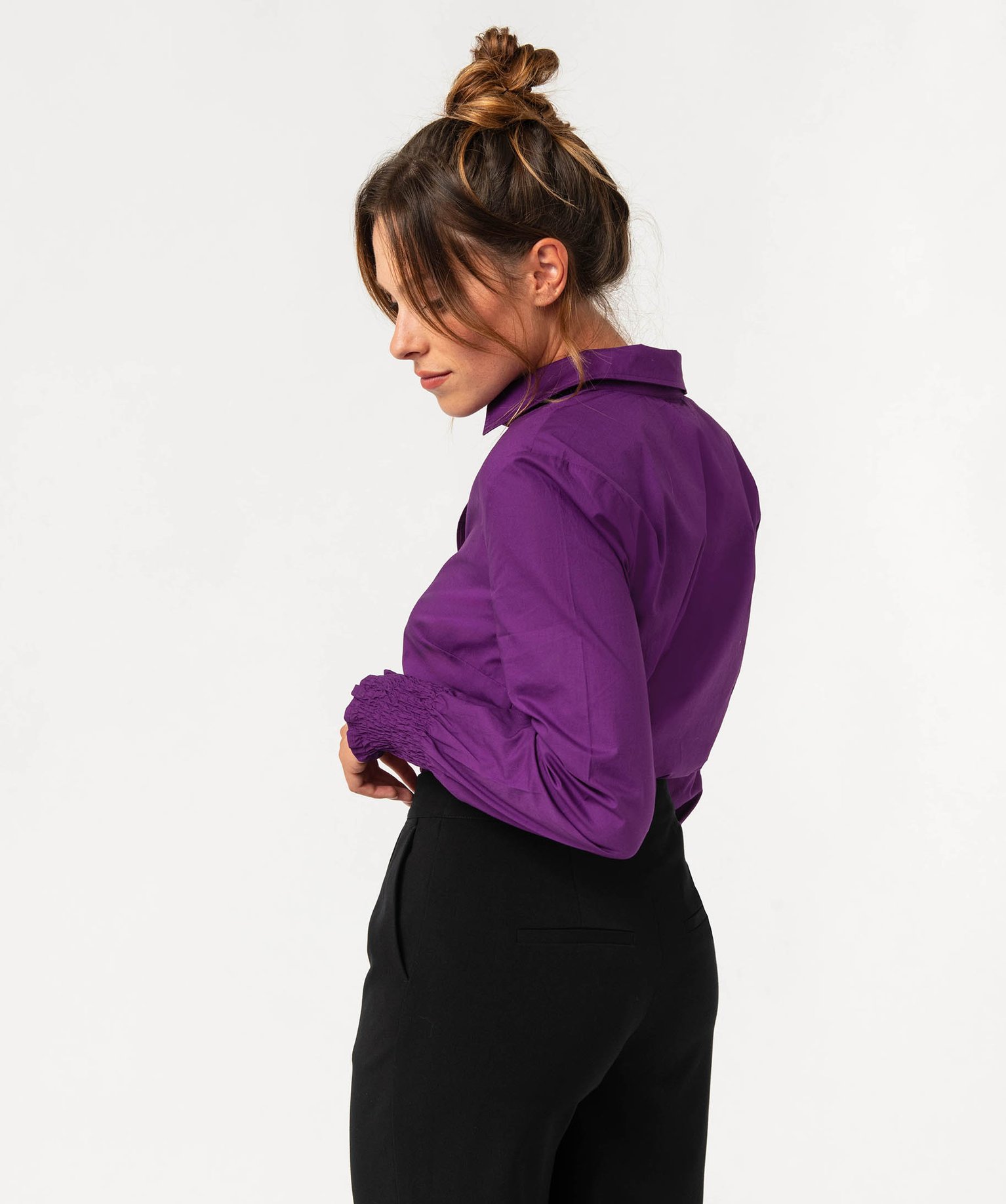 Chemise à manches longues avec poignets smockés femme violet | GEMO