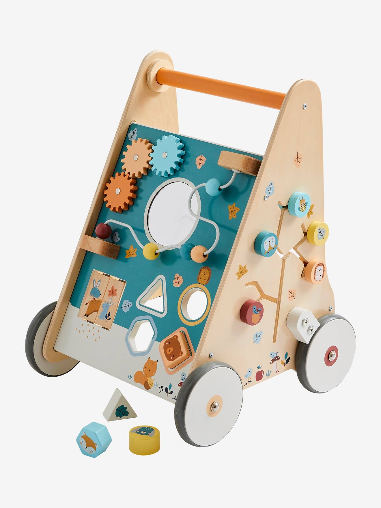 Vertbaudet Activity-Lauflernwagen mit Bremsen, Holz FSC - blau waldfreunde