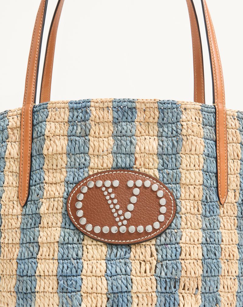 Bolsa de compras listrada de ráfia Valentino Garavani