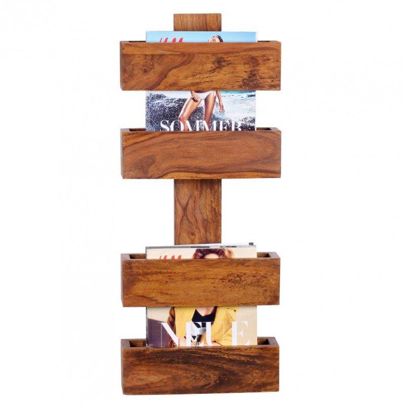 Wohnling Massivholz Sheesham Wandregal Zeitungshalter 30 x 10 cm Neu