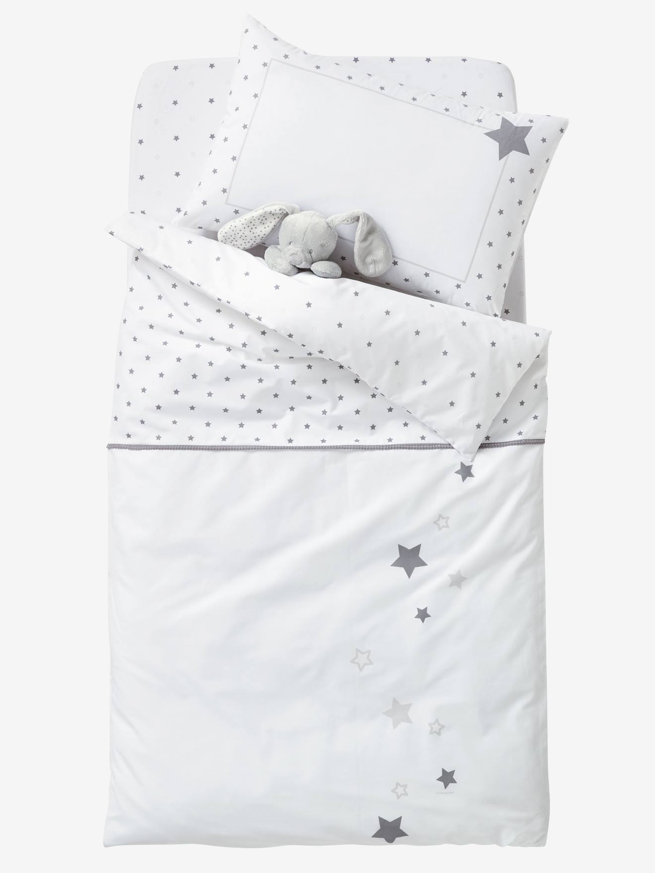 Housse de couette bébé PLUIE D'ETOILES blanc/gris