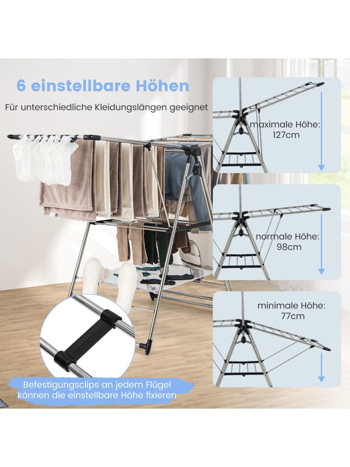 COSTWAY Wäscheständer 192cm ausziehbar in Silber günstig kaufen onesize