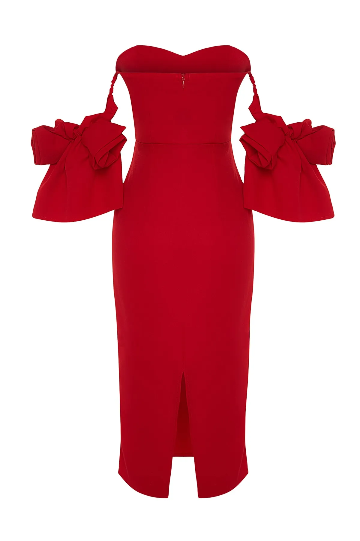 Trendyol Collection  Rotes, tailliertes, gewebtes, gefüttertes Abendkleid TPRSS23EL00541