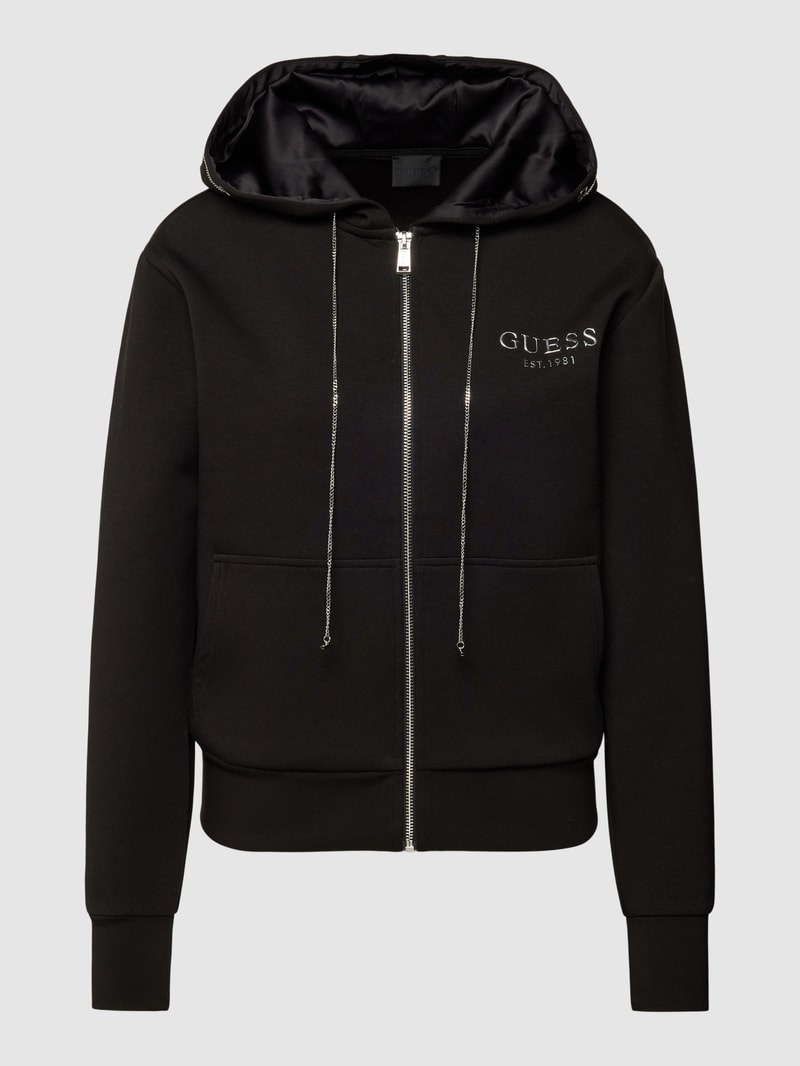 Sweatjacke mit Label-Print in schwarz