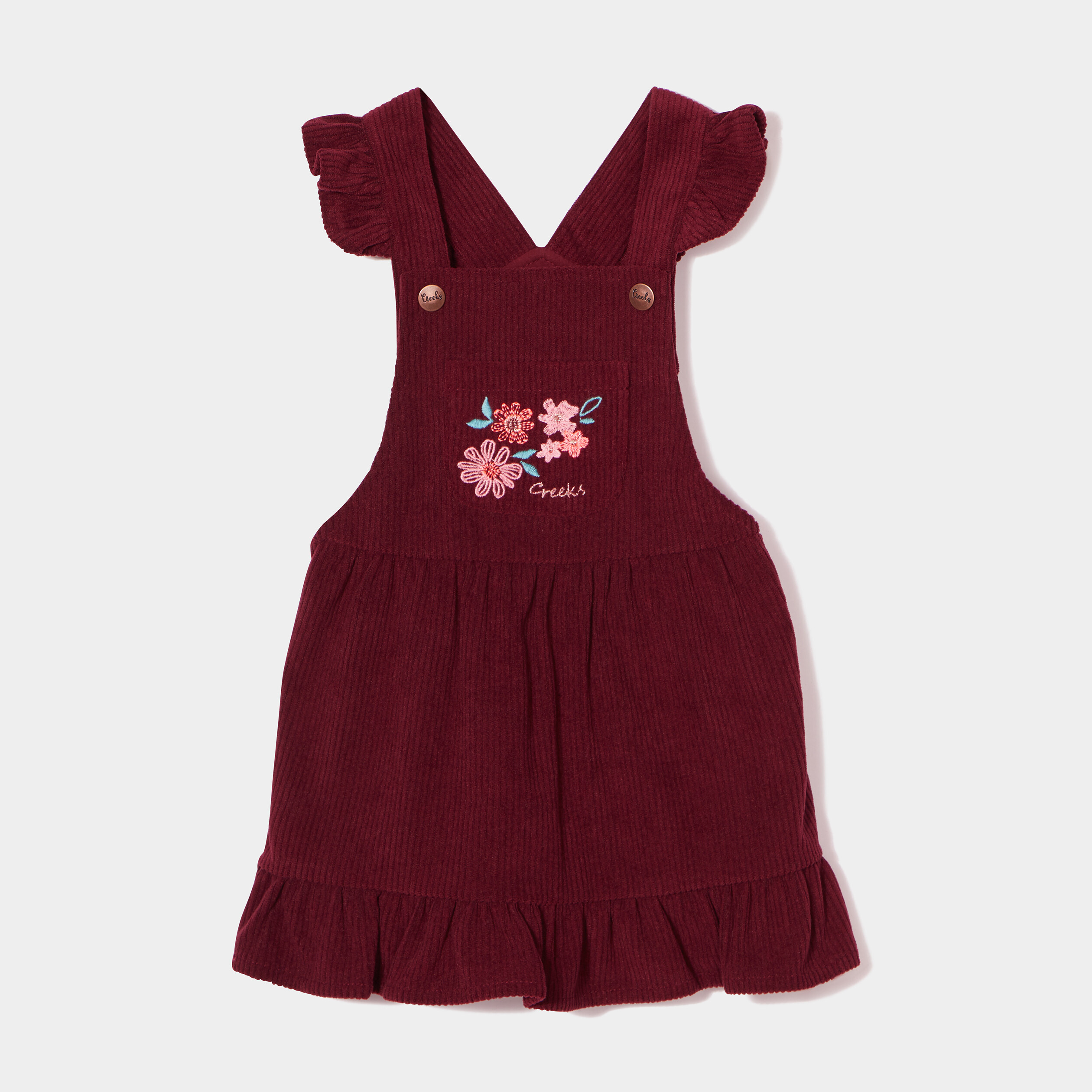Robe velours évasée à volants Creeks rouge foncé bébé fille | La Halle
