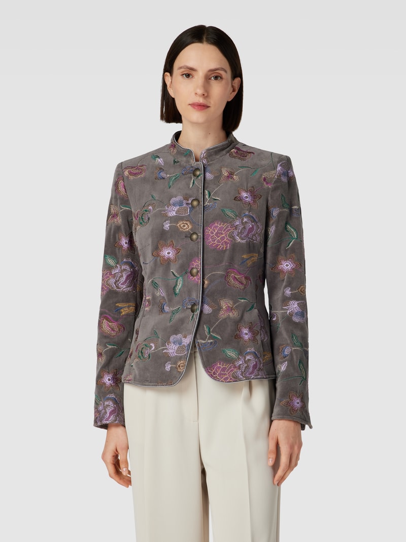 Blazer mit Stehkragen und floralem Stitching in anthrazit
