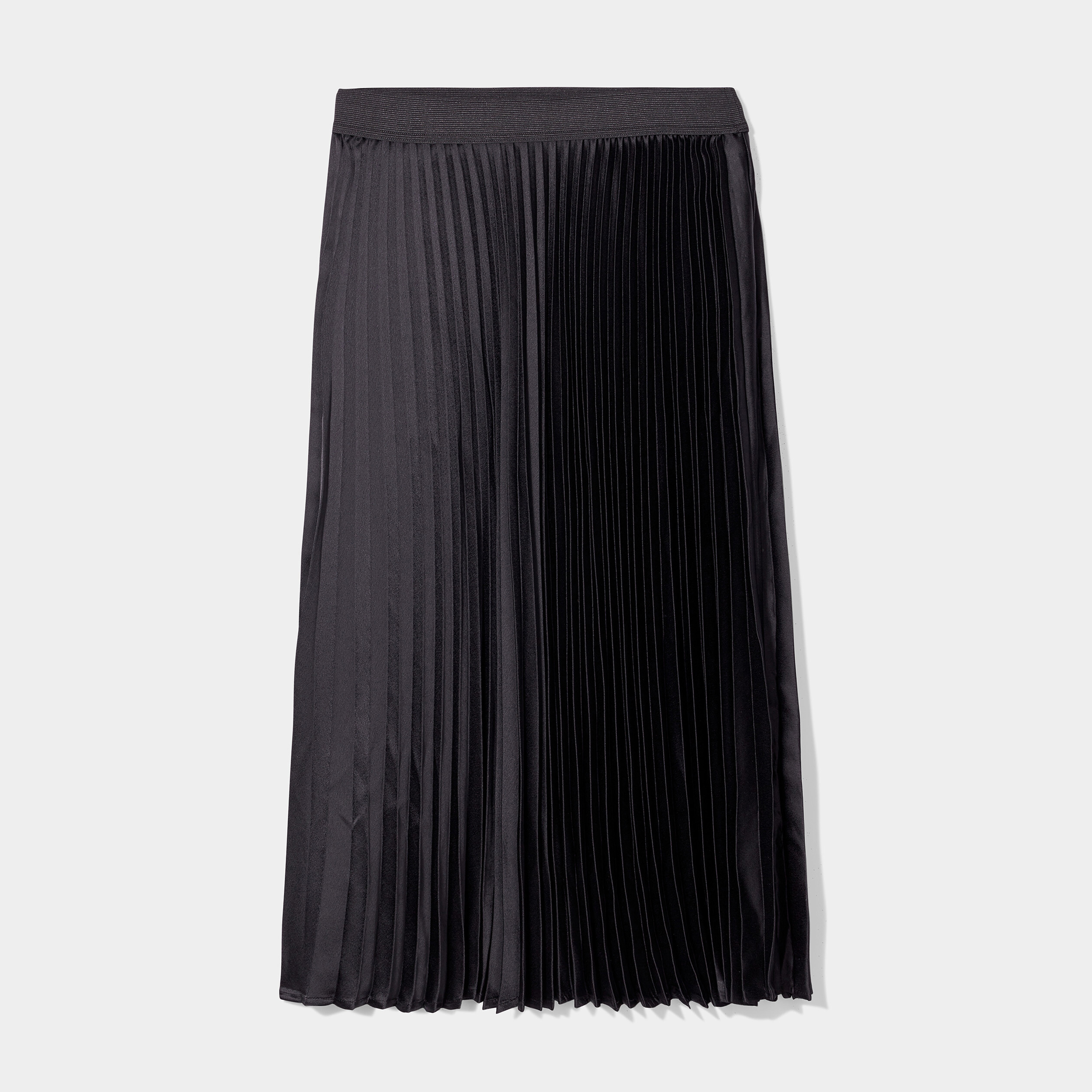 Jupe midi plissée en satin noir femme | La Halle
