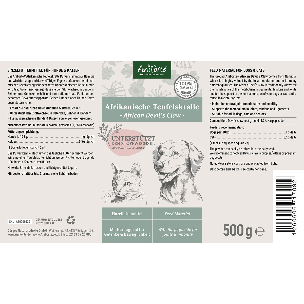 Aniforte Ergänzungsfutter & Aufzucht Aniforte Teufelskralle Pulver 500 g