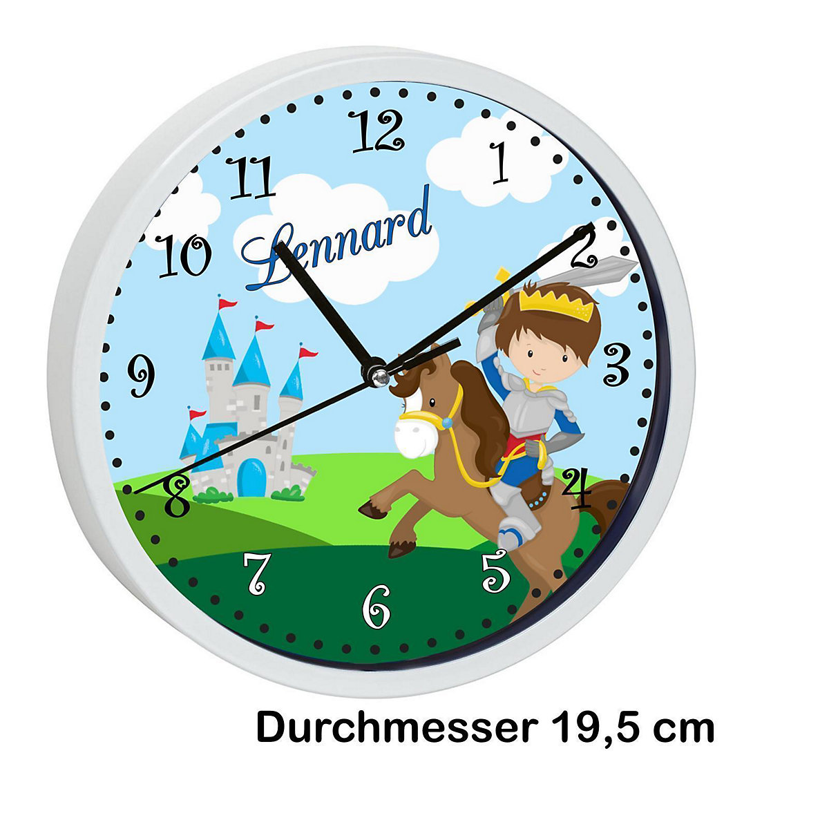 Kinder Wanduhr laufruhig personalisiert mit Name Ritter