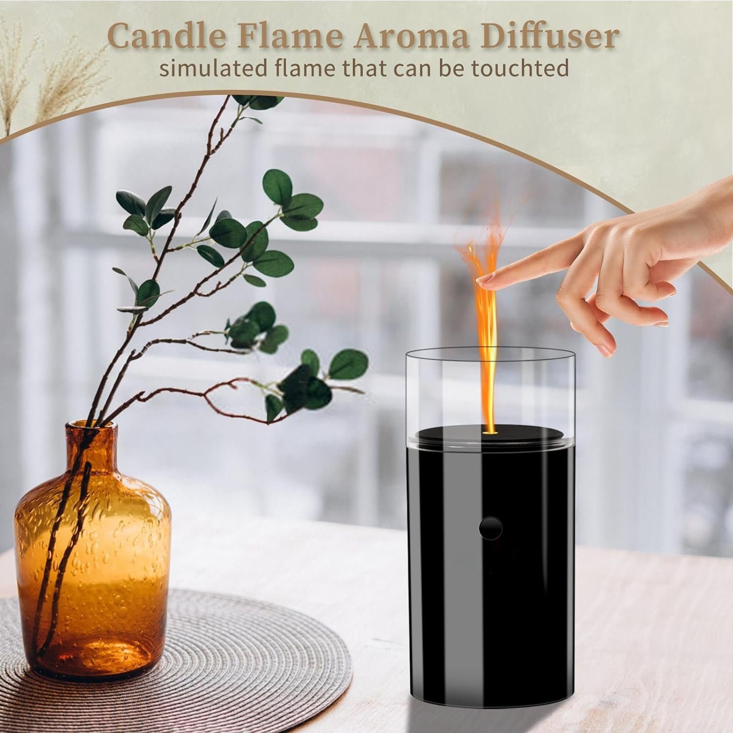 megadot Diffuser Aroma Diffuser, Kabellos Ultraschall Diffuser mit Flammen Effekt, 3D -Kerzenform Duft Diffuser mit 7 Farben LED für Zuhause, Büro, Autos